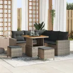 Set de canapele pentru grădină cu pernă 9 pcs Gri poliratan GartenMobel Dekor