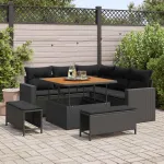 Set de canapele pentru grădină cu pernă 9 pcs Negru poliratan GartenMobel Dekor