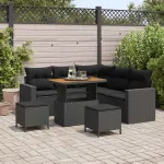 Set de canapele pentru grădină cu pernă 9 pcs Negru poliratan GartenMobel Dekor