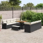 Set de canapele pentru grădină 11 pcs Negru și Crem poliratan GartenMobel Dekor