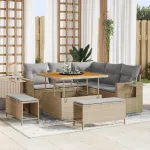 Set de canapele pentru grădină 9 pcs Beige și gri deschis GartenMobel Dekor
