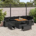 Set de canapele pentru grădină cu pernă 11 pcs Negru poliratan GartenMobel Dekor