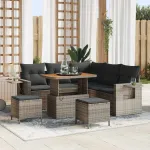 Set de canapele pentru grădină cu pernă 9 pcs Gri poliratan GartenMobel Dekor