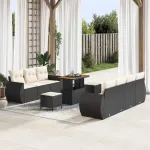Set de canapele pentru grădină 10 pcs Negru și Crem poliratan GartenMobel Dekor