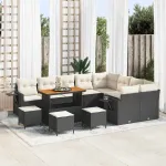 Set de canapele pentru grădină 13 pcs Negru și Crem poliratan GartenMobel Dekor