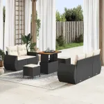 Set de canapele pentru grădină 8 pcs Negru și Crem poliratan GartenMobel Dekor