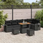 Set de canapele pentru grădină cu pernă 11 pcs Negru poliratan GartenMobel Dekor