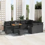 Set de canapele pentru grădină cu pernă 12 pcs Negru poliratan GartenMobel Dekor