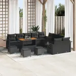 Set de canapele pentru grădină cu pernă 14 pcs Negru poliratan GartenMobel Dekor
