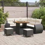 Set de canapele pentru grădină 8 pcs Negru și Crem poliratan GartenMobel Dekor