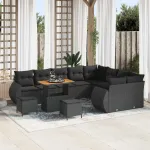Set de canapele pentru grădină cu pernă 12 pcs Negru GartenMobel Dekor