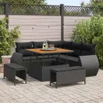 Set de canapele pentru grădină cu pernă 8 pcs Negru poliratan GartenMobel Dekor