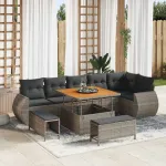Set de canapele pentru grădină cu pernă 9 pcs Gri Poli Rattan GartenMobel Dekor