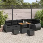 Set de canapele pentru grădină cu pernă 9 pcs Negru Poli Rattan GartenMobel Dekor