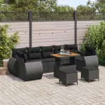 Set de canapele pentru grădină cu pernă Manual 10 pcs Negru GartenMobel Dekor