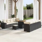 Set de canapele pentru grădină 11 pcs Negru și Crem poliratan GartenMobel Dekor