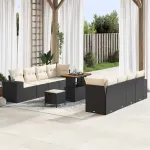 Set de canapele pentru grădină 11 pcs Negru și Crem poliratan GartenMobel Dekor