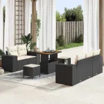 Set de canapele pentru grădină 8 pcs Negru și Crem Poli Rattan GartenMobel Dekor