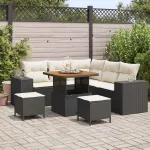 Set de canapele pentru grădină 8 pcs Negru și Crem poliratan GartenMobel Dekor