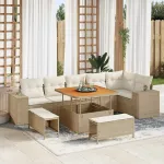 Set de canapele pentru grădină 9 pcs Bej și crem poliratan GartenMobel Dekor
