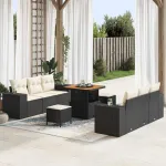 Set de canapele pentru grădină Negru și Crem 221 x 204 x 85 cm GartenMobel Dekor