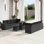 Set de canapele pentru grădină cu pernă 11 pcs Negru poliratan GartenMobel Dekor