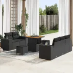 Set de canapele pentru grădină cu pernă 8 pcs Negru Poli Rattan GartenMobel Dekor