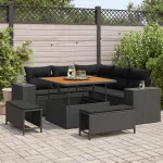 Set de canapele pentru grădină cu pernă 8 pcs Negru poliratan GartenMobel Dekor