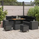 Set de canapele pentru grădină cu pernă 8 pcs Negru poliratan GartenMobel Dekor