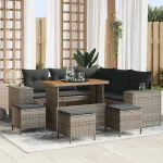 Set de canapele pentru grădină cu pernă 9 pcs Gri poliratan GartenMobel Dekor