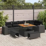 Set de canapele pentru grădină cu pernă 9 pcs Negru poliratan GartenMobel Dekor
