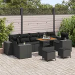 Set de canapele pentru grădină cu pernă cu pernă 10 pcs Negru GartenMobel Dekor