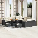 Set de canapele pentru grădină 13 pcs Negru și Crem poliratan GartenMobel Dekor