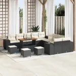 Set de canapele pentru grădină 14 pcs Negru și Crem poliratan GartenMobel Dekor
