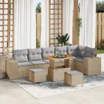 Set de canapele pentru grădină 9 pcs Beige și gri deschis GartenMobel Dekor