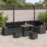 Set de canapele pentru grădină cu pernă 9 pcs Negru poliratan GartenMobel Dekor