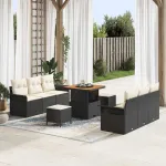 Set de canapele pentru grădină cu pernă 9 pcs Negru și Crem GartenMobel Dekor