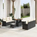 Set de canapele pentru grădină cu pernă 9 pcs Negru și Crem GartenMobel Dekor