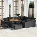 Set de canapele pentru grădină cu pernă cu pernă 12 pcs Negru GartenMobel Dekor