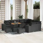 Set de canapele pentru grădină cu pernă cu pernă 12 pcs Negru GartenMobel Dekor