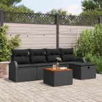 Set de canapele pentru grădină cu pernă 6 pcs Negru poliratan GartenMobel Dekor