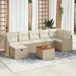 Set de canapele pentru grădină cu pernă 8 pcs Bej poliratan GartenMobel Dekor