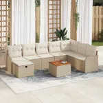 Set de canapele pentru grădină cu pernă 9 pcs Bej poliratan GartenMobel Dekor