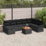 Set de canapele pentru grădină cu pernă 9 pcs Negru poliratan GartenMobel Dekor