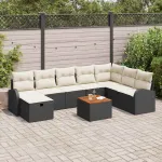 Set de canapele pentru grădină cu pernă 9 pcs Negru poliratan GartenMobel Dekor