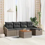 Set de canapele pentru grădină cu pernă 6 pcs Gri poliratan GartenMobel Dekor