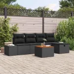 Set de canapele pentru grădină cu pernă 6 pcs Negru poliratan GartenMobel Dekor