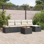 Set de canapele pentru grădină cu pernă 6 pcs Negru poliratan GartenMobel Dekor