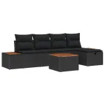 Set de canapele pentru grădină cu pernă 6 pcs Negru poliratan GartenMobel Dekor