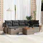 Set de canapele pentru grădină cu pernă 7 pcs Gri poliratan GartenMobel Dekor